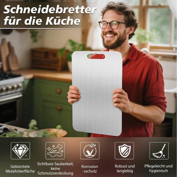 SURFOU Schneidebrett Edelstahl Schneidebrett Set 3 teilig aus 304 Edelstahl, doppelseitig, (Set), Mit abgerundeten Ecken, Aufhaengeoese, spuelmaschinengeeignet