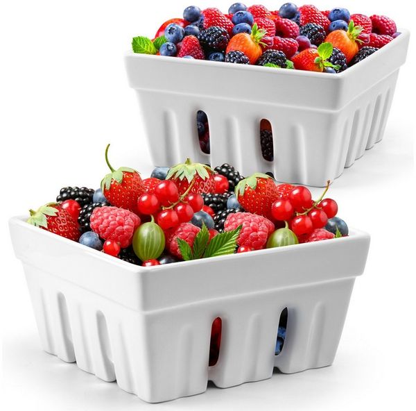 MiaMio Auffangbehälter Keramik Beerenkorb 2er Set / Aufbewahrungsbox für Obst