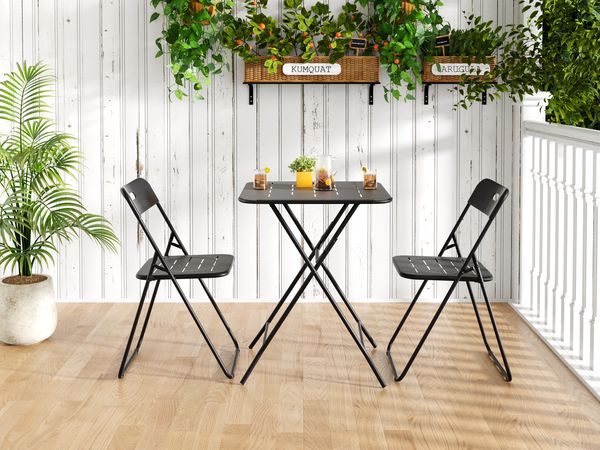 Balkonset klappbares Garnitur 60×60×73 cm aus Stahl mit Ecoating, schwarz