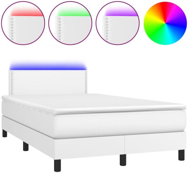 vidaXL Boxspringbett mit Matratze und LED-Beleuchtung, Kunstleder weiß, 120x190 cm