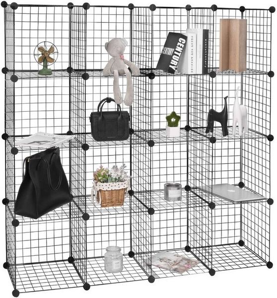 Woltu Kleiderständer, individuell aufstellbar 16 Fächer Schwarz, Drahtgitte