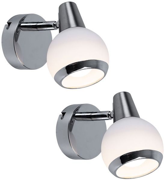 2x LED Wandleuchte, Chrom, Glas opal, beweglich, H 11,5 cm