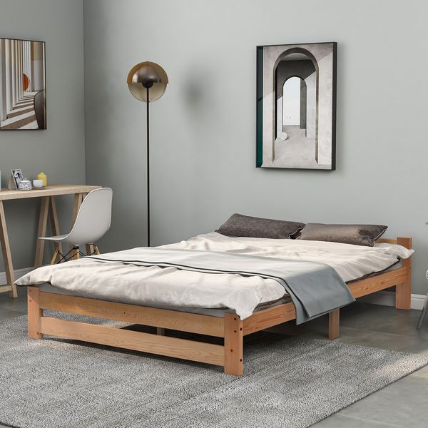 Holzbett 140x200 Massivholzbett Kiefer Natur Bettgestell Holzrahmen stabiles Bett Komforthöhe Schlafzimmer Gästebett
