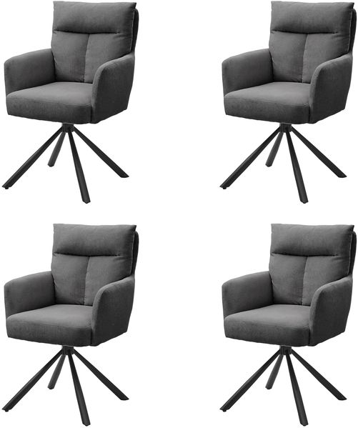 Sofia Esszimmerstühle 4er Set mit schwarzem Metallgestell und Cord Bezug, Grau - Bequeme Stühle für Esszimmer & Wohnzimmer - 60 x 93 x 67 cm (B/H/T)