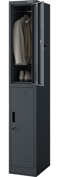 Umkleideschrank Spind IGOR - 2 Abteile, Etikettenhalter Lüftungsschlitze | Umkleidespind Schließfachschrank Garderobenspind, 185x31,7x45cm Anthrazit
