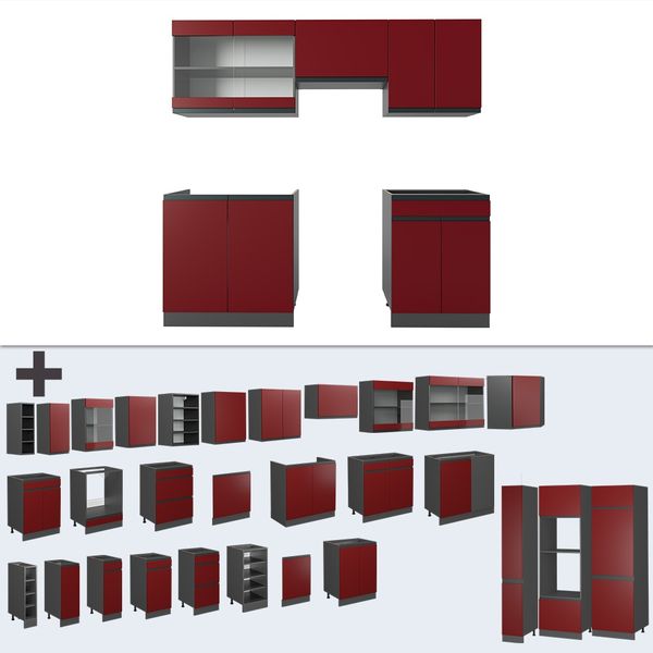 Küchenzeile R-Line Rot/Anthrazit 200 cm J-Shape, AP Eiche Vicco Bild 6