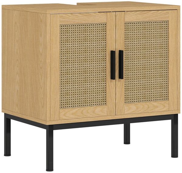Kleankin Waschbeckenunterschrank Unterschrank mit Schrankfach (Waschtischunterschrank mit Rattanoptik, 1-St, Natur) 60 x 39 x 60 cm