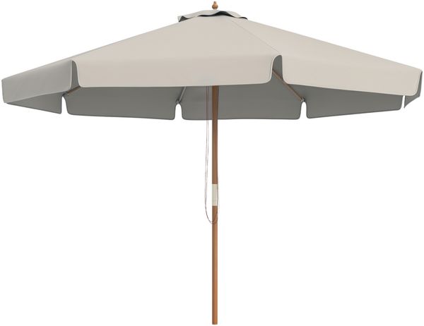 Gerader Sonnenschirm, großer runder Gartenschirm, 3 m Gartenschirm, graues Bambusholz