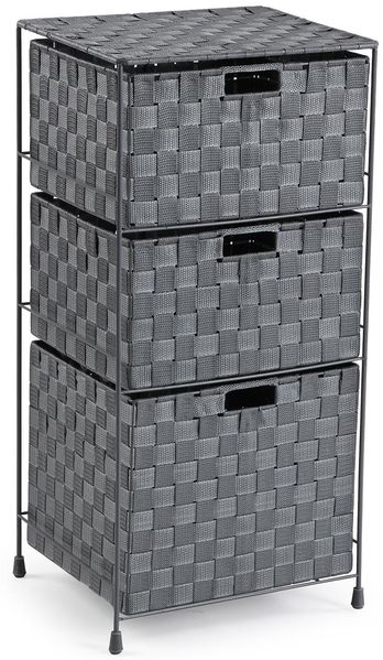 Versa Mannheim Badezimmer-Beistellmöbel, Kommode mit 3 Schubladen zur Organisation, Moderne und verspielte Aufbewahrung, Maße (H x L x B) 72 x 35 x 29 cm, Metall und Nylon, Farbe Hellgrau