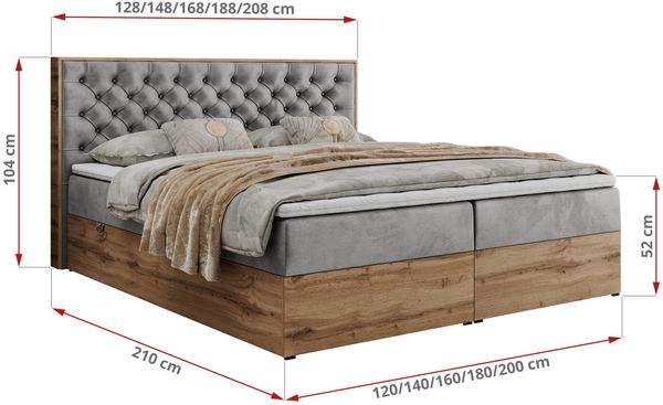 Boxspringbett mit Multipocket-Matratze und Zwei Bettkästen, Doppelbett mit Stauraum - ALBERO 3 - 140 x 200 cm - Hellgrau Velours - H3 Bild 6