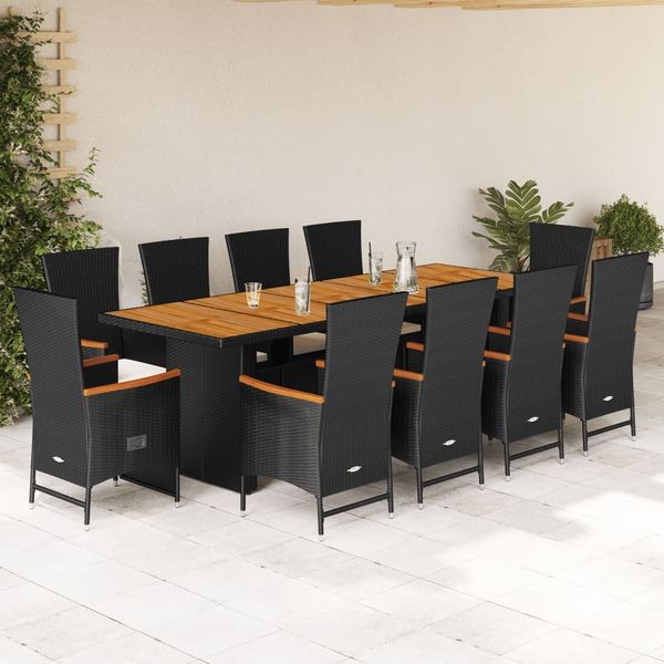 vidaXL 11-tlg. Garten-Essgruppe mit Kissen Schwarz Poly Rattan 3277530