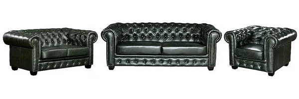 Vente-unique - BRENTON Sofa and armchair set Leder Grün - B 96 cm x H 73 cm x L 201 cm105 cm160 cm