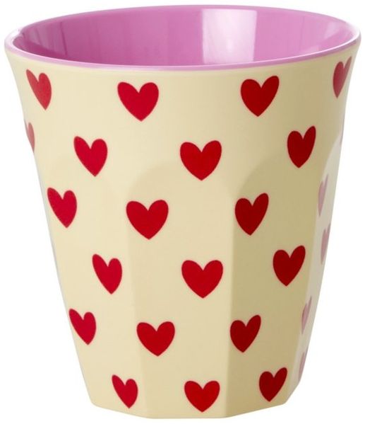 Rice Melamin Becher Darling Hearts Print Medium Melaminbecher Creme Herzenmuster