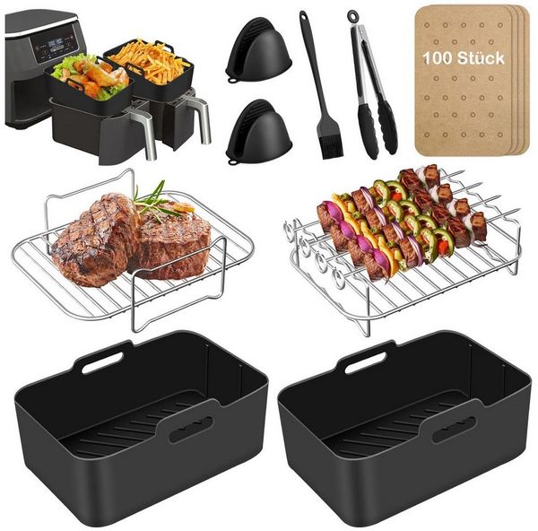 SURFOU Backform Heißluftfritteuse zubehör airfryer zubehör 15-teilig BPA-frei fürNinja, (für Ninja Foodi AF300EU AF400EU 7,6L-9,5L und die meisten Dual Zone Heißluftfritteusen, Schnell zubereitet, gesund, fettarm, 304Edelstahl, Lebensmittelechtes Silik...