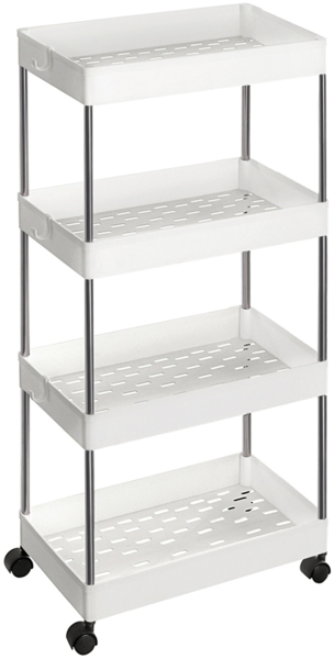 Songmics Rollwagen, Küchenwagen mit 4 Ebenen, Küchenregal, Nischenregal auf Rollen, Badregal, platzsparend, 40 x 22 x 86 cm, weiß KSC10WT