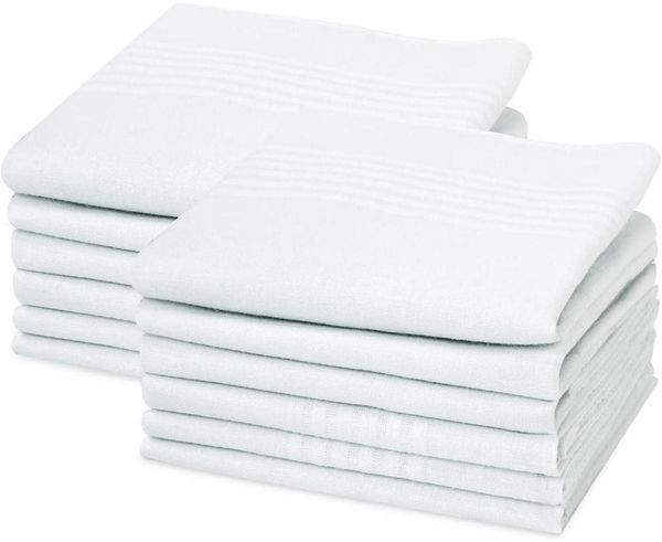 URAQT Herren Stofftaschentücher Set 12 Stück Baumwolle Weiß 40x40cm