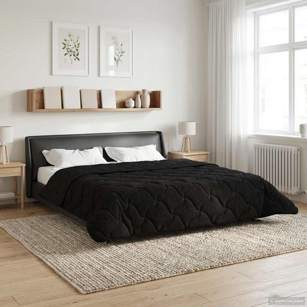 vidaXL Ganzjahresbettdecke Gepolstert Schwarz 220 x 260 cm 42026263