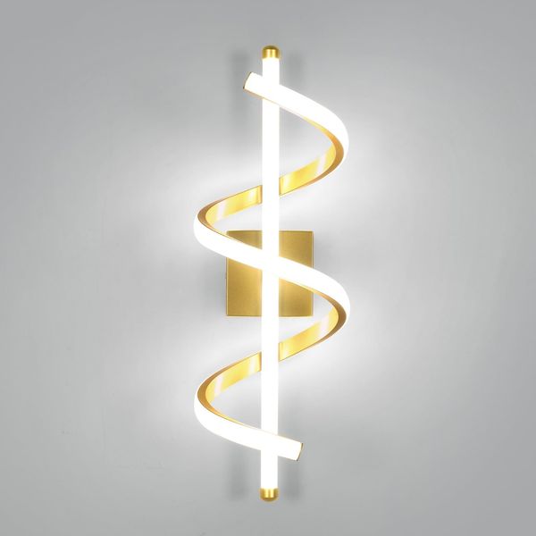 Comely Wandleuchte LED Innen Moderne, 26W Wandlampe LED Gold, Kreative Spiral Wandbeleuchtung für Wohnzimmer Korridor Treppen, Kaltweiß 6500K, 42CM
