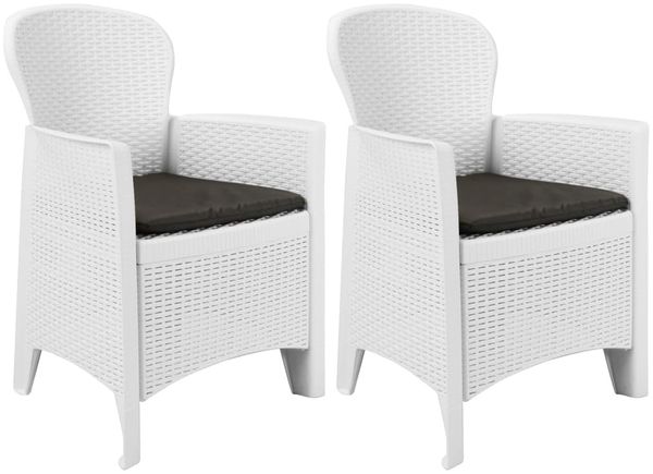 vidaXL Gartenstühle 2 Stk. mit Kissen Weiß Kunststoff Rattan-Optik 45598