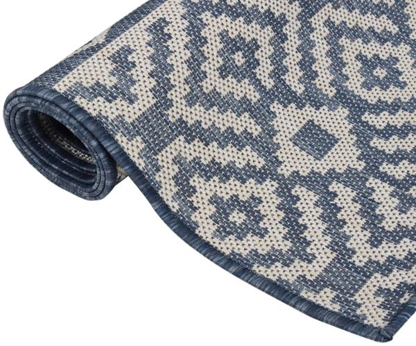 vidaXL Outdoor-Teppich Flachgewebe 100x200 cm Blau Gestreift 340836 Bild 2
