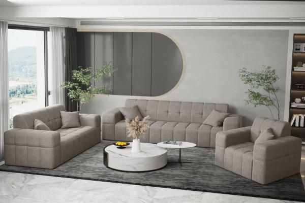 Sofaset Designersofa NANCY 3-2-1 in Stoff Neve Macchiato