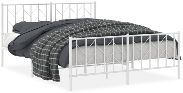 vidaXL Bettgestell mit Kopf- und Fußteil Metall Weiß 150x200 cm 374506