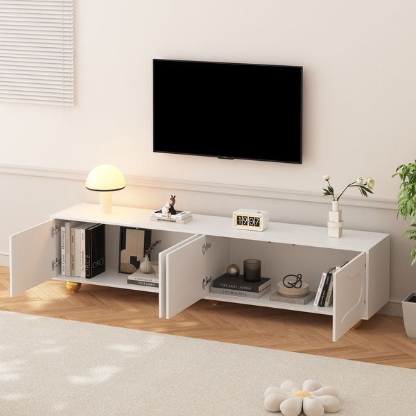 TV-Schrank 180 x 40 x 45 cm in Weiß, aus Spanplatte, mit 4 Türen in Wolkenform