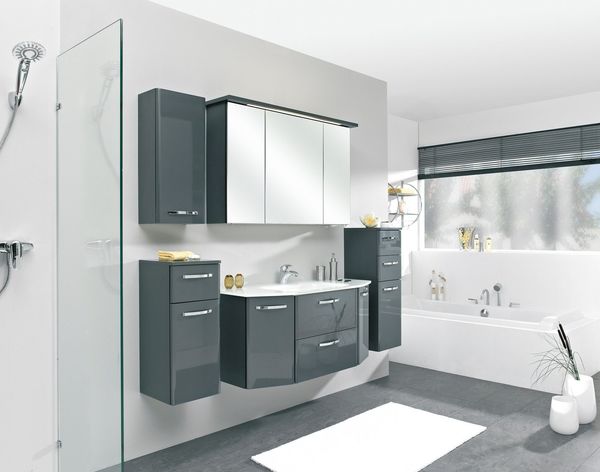 Saphir Badmöbel-Set Quickset 327 5-teilig, Waschplatz und LED-Spiegelschrank, (Set, 5-St), Anthrazit Hochglanz, inkl. Türdämpfer, 8 Türen, 1 Klappe, 4 Schubladen