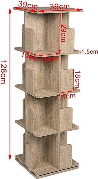 EUGAD Bücherregal, 1-tlg, drehbares Standregal Dekoregal mit 4 Ebenen, MDF Bild 2