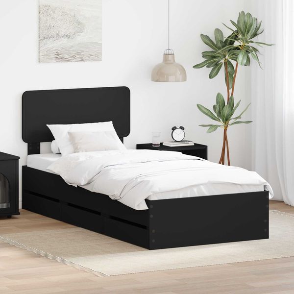 vidaXL Bettrahmen mit Schubladen Schwarz 75 x 190 cm Holzwerkstoff 3412235
