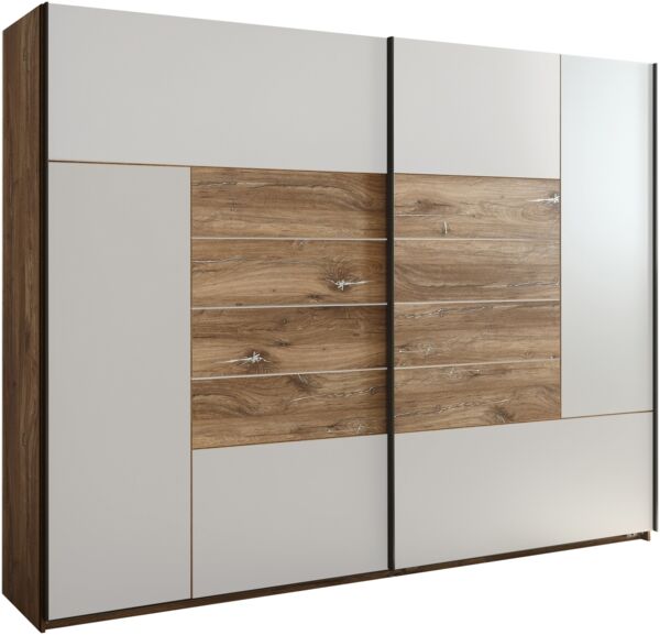 Schwebetürenschrank >Jump< in Eiche dunkel Dekor / Weiß - 270x210x62,4 (BxHxT)