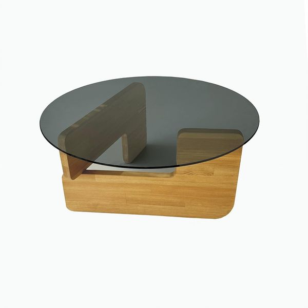 Modern Coffee Table, 75 x 75 x 35 cm | 100% Tempered Glass & Pine Solid Wood Frame | Stylish Oak & Fume Colors, Perfect for Contemporary Living Spaces