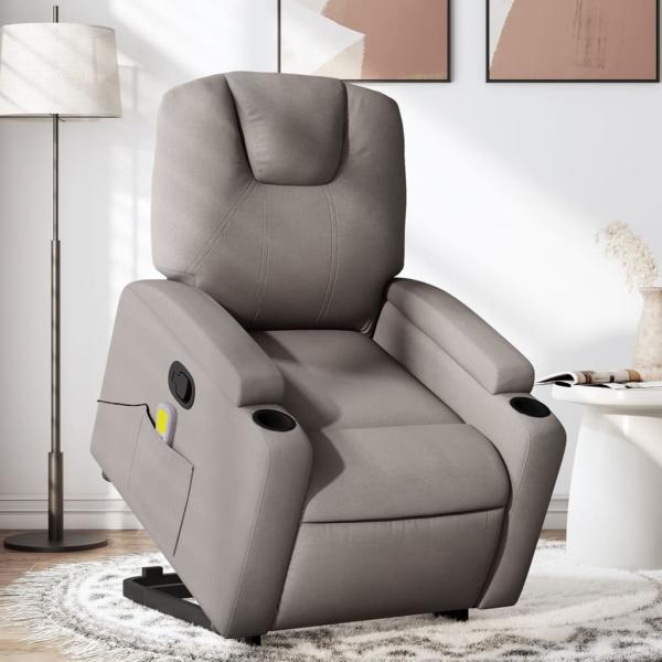 vidaXL Massagesessel mit Aufstehhilfe Taupe Stoff 3204388