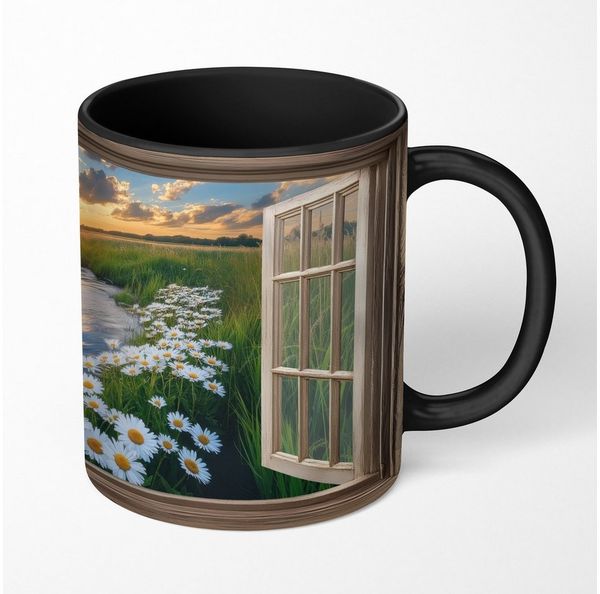MuchoWow Tasse Aussicht - Landschaft - Fenster - Wasser - Sonnenuntergang, 1-tlg, Keramik, Farbwechsel, Kaffee Tassen, Teetasse, Zaubertasse, Geschenk