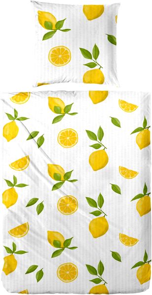 Primera Soft-Seersucker Bettwäsche 135x200 Zitronen weiß 213073-015