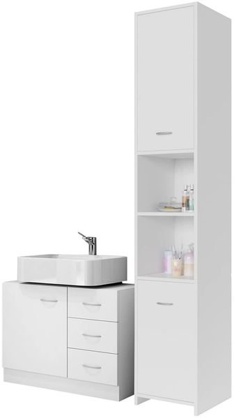 Badmöbel Set Badhochschrank Unterschrank weiß