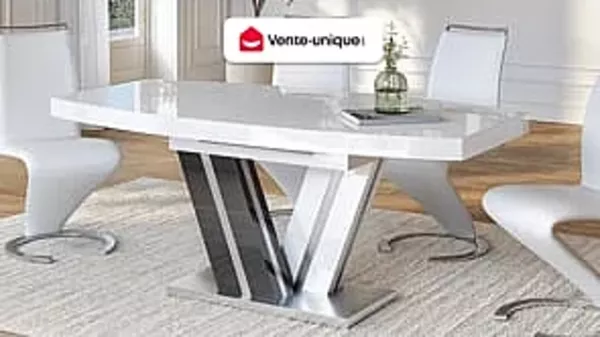 Vente-unique - Esstisch ausziehbar - 6 bis 8 Personen - MDF lackiert - Grau & Weiß - NOAMI II