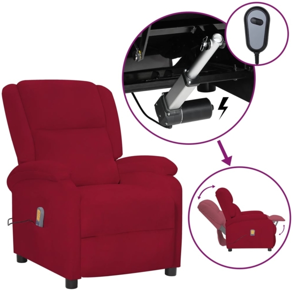 vidaXL Massagesessel Elektrisch Weinrot Samt 3098409