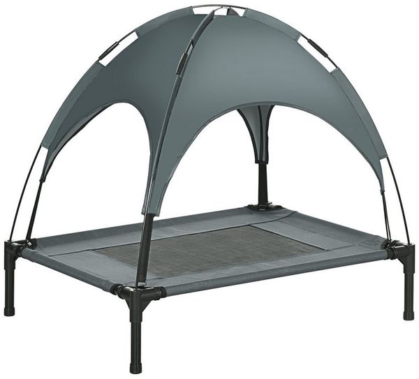 PawHut Tierbett Hundeliege mit Baldachin, Oxford, Netzstoff, Taftstoff, für Garten, Balkon, Grau