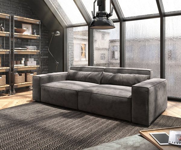 DELIFE Big-Sofa Sirpio, Mikrofaser Khakibraun 230x95 cm mit Hocker