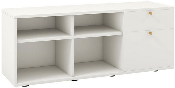 KOMFOTTEU Kommode, mit 2 Schubladen, 4 Fächern & verstellbaren Füßen