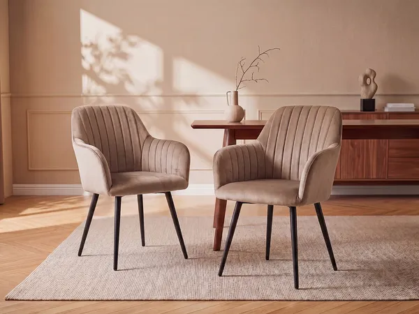 Vente-unique - ELEANA Stuhl SamtStoff Beige - B 59 cm x H 82 cm x L 58 cm