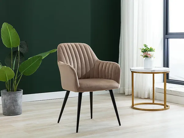 Vente-unique - ELEANA Stuhl SamtStoff Beige - B 59 cm x H 82 cm x L 58 cm
