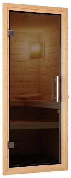 Karibu Sauna Tonja + 3,6kW Plug&Play Ofen externe Steuerung Graphit-Ganzglastür