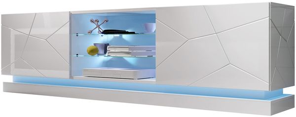 TV-Lowboard Qiu 200 (Farbe: Weiß / Weiß Hochglanz, mit RGB LED Beleuchtung)