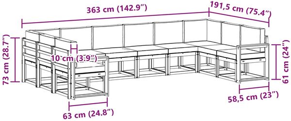 vidaXL Outdoor-Sofagarnitur mit Kissen 10 pcs Weiß und Anthrazit 3388296 Bild 8