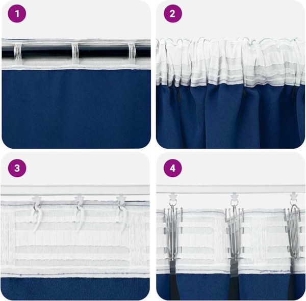 vidaXL Verdunkelungs-Vorhänge mit Ringen 2 pcs Dunkelblau 175 x 140 cm 4107474 Bild 6