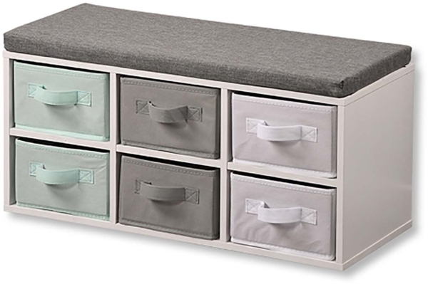 Kinder-Sitzbank mit 6 Aufbewahrungsboxen - Weiß