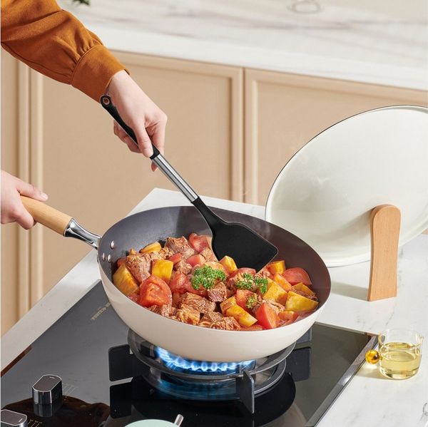 OKWISH Kochbesteck-Set 12er Küchenhelfer Set Kochgeschirr (Kochset Antihaft Hitzebeständig mit Utensilienhalter und Aufhängeloch, 12-tlg, Silikon, Kochbesteck, Kochutensilien), Spülmaschinengeeignet für Kochen Braten Schöpfen Mischen und Backen