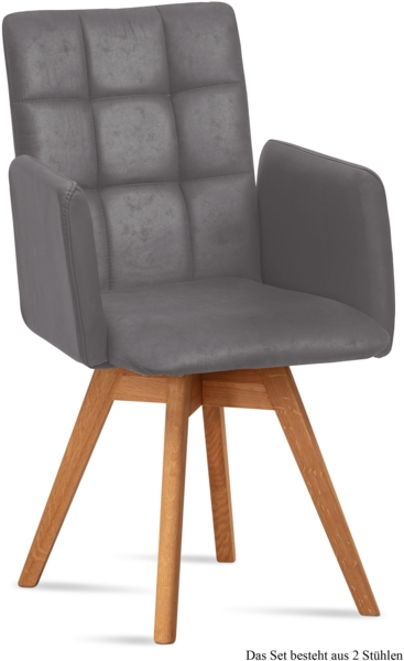 Armlehnstuhl drehbar (2er-Set) Dorie 52x91x60 Eiche geölt/Grau
